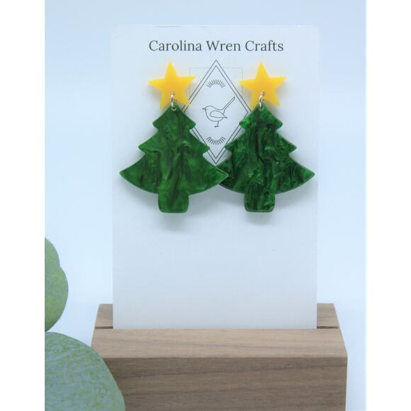 Lightweight Acrylic Christmas Tree with Star Stud Earrings - Picture 3 of 3